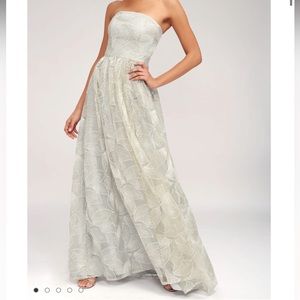 Bariano Dazzling Delight Mint Blue Embroidered Strapless Maxi Dress size 6